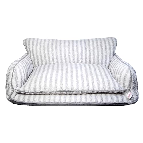 Glow Pups Hundebett im Sofa-Stil, großes Hundebett mit Streifenmuster, Plüsch gepolsterte Baumwollmischung, maschinenwaschbar, grau/weiß, XXL, bequem und langlebig Glow Pups Hundebett im Sofa-Stil, großes Hundebett mit Streifenmuster, Plüsch gepolsterte Baumwollmischung, maschinenwaschbar, grau/weiß, XXL, bequem und langlebig von Glow Pups