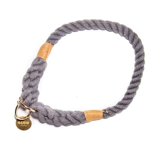 Glow Pups Hundehalsband aus Seil, handgefertigt, Ombré-Schlupfhalsband für mittelgroße und große Hunde, langlebige Seilkonstruktion, verstellbare Passform, stilvolles Design, Grau (groß) von Glow Pups