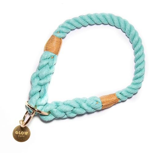 Glow Pups Slip Hundehalsband, Ombré-geflochtenes Seilhalsband für Hunde, langlebig und verstellbar, handgefertigt, nautischer Stil, Halsband für mittelgroße und große Hunde, goldfarben, Metalltyp Glow Pups Slip Hundehalsband, Ombré-geflochtenes Seilhalsband für Hunde, langlebig und verstellbar, handgefertigt, nautischer Stil, Halsband für mittelgroße und große Hunde, goldfarben, Metalltyp von Glow Pups