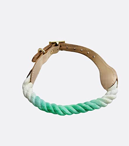 Grünes Hundehalsband, handgefertigtes Halsband für Hunde, mehrfarbiges Hundehalsband, Seil-Hundehalsband mit klassischer Metallschließe, Batik-Seil-Hundehalsband (klein, Grün Weiß) von Glow Pups