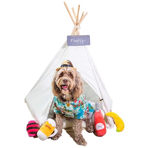 Haustier Tipi mit weichem Kissen für Hunde, Katzen, Kaninchen und Welpen, tragbares Haustierzelt, weißes Hundezelt, Haustierhaus mit Bett, waschbares Hundetipi, tragbares Hundehaus (Weiß) von Glow Pups