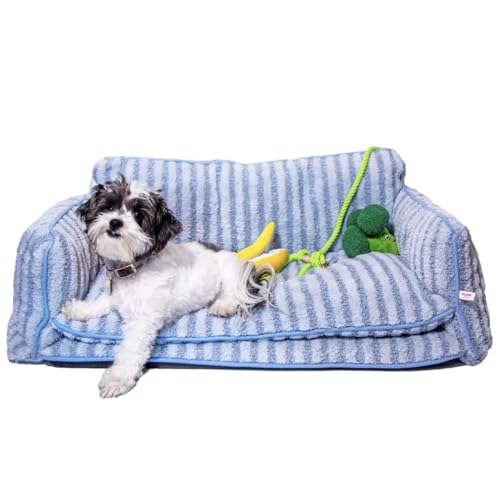 Hellblau gestreiftes Sofa Haustierbett, Hundesofa, Größe 65 x 40 x 30 cm (Hellblau, Medium) von Glow Pups