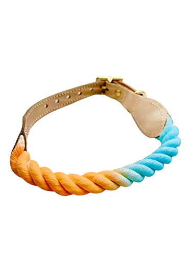 Hundehalsband, Seil-Hundehalsband, Hundehalsband für Welpen, hübsches Hundehalsband, niedliches Hundehalsband, mehrfarbiges Hundehalsband, Batikseil, Hundehalsband (groß, orangeblau) von Glow Pups