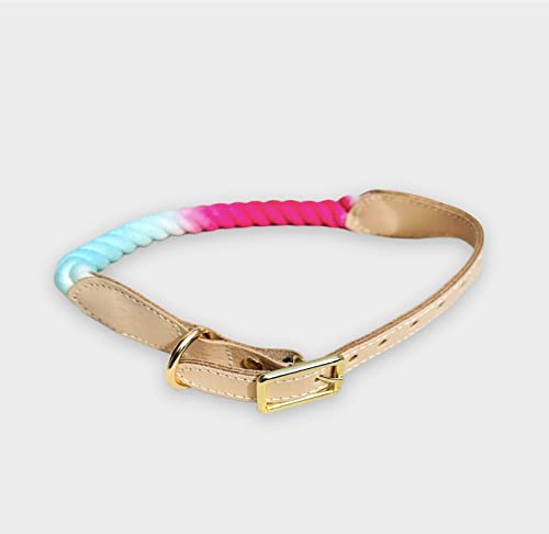 Rosa und Blau Hundehalsband, Seil Halsband für Hunde, Hundehalsband für Welpen, Hübsche Hundehalsbänder, Handgemachtes Hundehalsband, Batikseil Hundehalsband (Groß, Rosa Blau) von Glow Pups