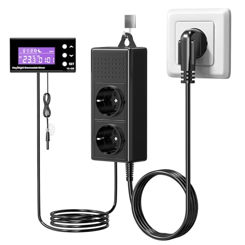 GlowUp 220V Reptilien Digital Thermostat Temperaturregler mit Heizung oder Kühlung, Tag Nacht Timer Stecker Steckdose Temperaturregler für Inkubator Gewächshaus Brühlüfter Kühlschrank Aquarium von GlowUp