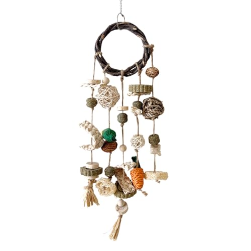Glugahrif Kaninchen-Zahnknirschspielzeug, Hasen-Kauspielzeug | -Rattan-Ring mit Snacks für Kaninchen - Handgewebtes natürliches Kaninchenzähne-Knirschspielzeug für Hamster und Rennmäuse von Glugahrif