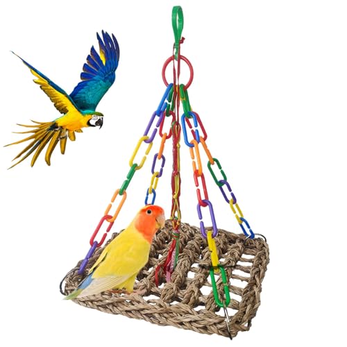 Hängematte für Papageien, Schaukel für Vögel, Schaukelmatte aus Seegras | Futtersuchspielzeug für Nymphensittiche, Nymphensittiche, Sittiche, Wellensittiche, Sittiche, Turteltauben Hängematte für Papageien, Schaukel für Vögel, Schaukelmatte aus Seegras | Futtersuchspielzeug für Nymphensittiche, Nymphensittiche, Sittiche, Wellensittiche, Sittiche, Turteltauben von Glugahrif