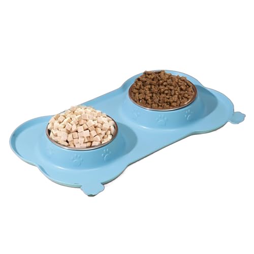 Set mit Wasser- und Futternapf für Hunde, doppelte Hundenäpfe – Futterschalen für Kätzchen, nicht rutschend – Edelstahlschale für Haustiere, abnehmbar von Glugahrif