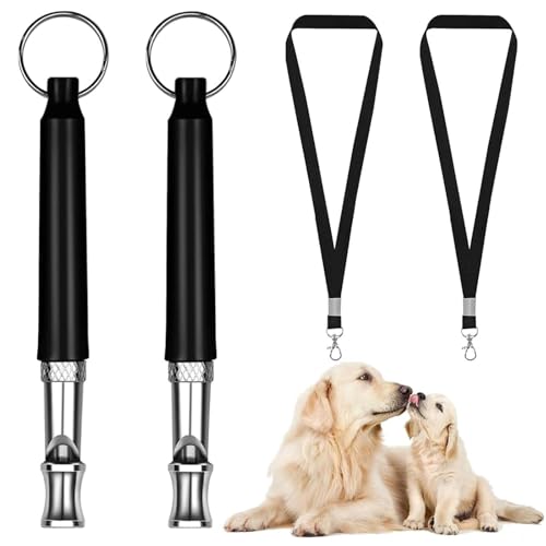 GmwyCzV 2 Stück Hundepfeife, Hundetraining Hundepfeifen, Ultraschall Hunde Pfeife mit Lanyard, Erziehungshilfen für Hunde Pfeifen, Professionelle Hundepfeifen für Effektives Hundetraining (Schwarz) von GmwyCzV