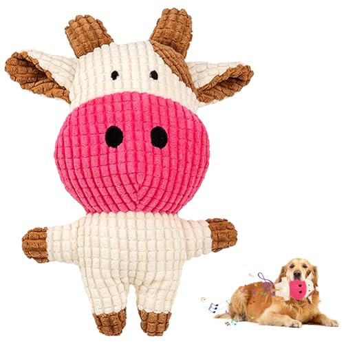 GmwyCzV Hundespielzeug,Hund Quietschspielzeug mit Geräuschen,Welpenspielzeug Weiches für Kleine Hunde,Quietschendes Spielzeug Hunde mit Knitterpapier,Kauspielzeug für Hunde (Kuh,Beige) von GmwyCzV