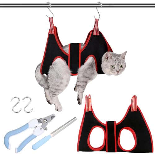 GmwyCzV Katzenpflege Hängematte, Haustierpflege Hängemattengeschirr, Hängematte zum Krallenschneiden für Hunde, für Grooming mit 2 S Haken, mit Nagelknipser Nagelfeile, für Hunde und Katzen GmwyCzV Katzenpflege Hängematte, Haustierpflege Hängemattengeschirr, Hängematte zum Krallenschneiden für Hunde, für Grooming mit 2 S Haken, mit Nagelknipser Nagelfeile, für Hunde und Katzen von GmwyCzV