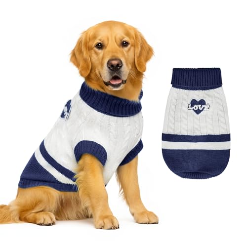 Hundepullover gestrickt für kleine bis große Hunde, Jungen und Mädchen, klassischer Rollkragenpullover, Weihnachtspullover, warme und weiche Haustierkleidung für den Winter (Love Blue, Größe 2XL) Hundepullover gestrickt für kleine bis große Hunde, Jungen und Mädchen, klassischer Rollkragenpullover, Weihnachtspullover, warme und weiche Haustierkleidung für den Winter (Love Blue, Größe 2XL) von GoGoPaw