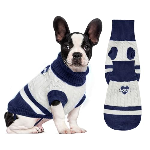 Hundepullover gestrickt für kleine bis große Hunde, Jungen und Mädchen, klassischer Rollkragenpullover, Weihnachtspullover, warme und weiche Haustierkleidung für den Winter (Love Blue, S) von GoGoPaw