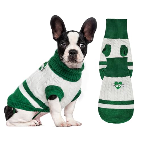 Hundepullover gestrickt für kleine bis große Hunde, Jungen und Mädchen, klassischer Rollkragenpullover, Weihnachtspullover, warme und weiche Haustierkleidung für den Winter (Love Green, S) von GoGoPaw