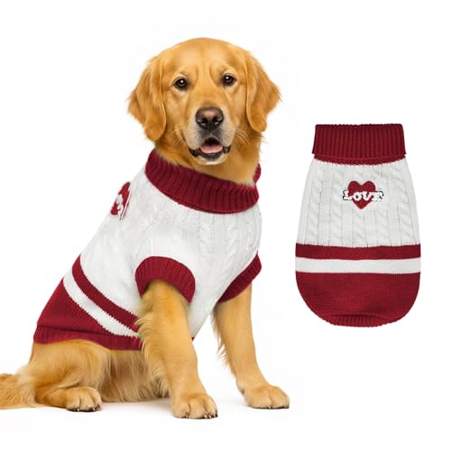 Hundepullover gestrickt für kleine bis große Hunde, Jungen und Mädchen, klassischer Rollkragenpullover, Weihnachtspullover, warme und weiche Haustierkleidung für den Winter (Rot (Love Red, L) von GoGoPaw