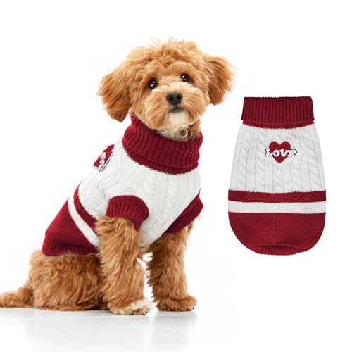 Hundepullover gestrickt für kleine bis große Hunde, Jungen und Mädchen, klassischer Rollkragenpullover, Weihnachtspullover, warme und weiche Haustierkleidung für den Winter (Rot (Love Red, S) von GoGoPaw