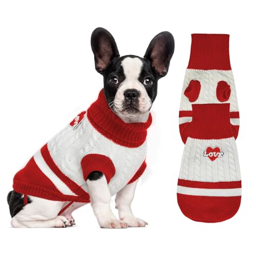 Hundepullover gestrickt für kleine bis große Hunde, Jungen und Mädchen, klassischer Rollkragenpullover, Weihnachtspullover, warme und weiche Haustierkleidung für den Winter (Rot (Rot (Love Red, M) von GoGoPaw
