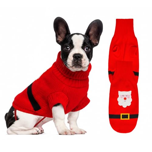Hundepullover gestrickt für kleine bis große Hunde, Jungen und Mädchen, klassischer Rollkragenpullover, warme und weiche Haustierkleidung für den Winter (Weihnachtsmann, M) von GoGoPaw