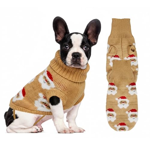 Hundepullover gestrickt für kleine bis große Hunde, Jungen und Mädchen, klassischer Rollkragenpullover, warme und weiche Weihnachtsmann-Haustierkleidung für den Winter (Braun, M) von GoGoPaw
