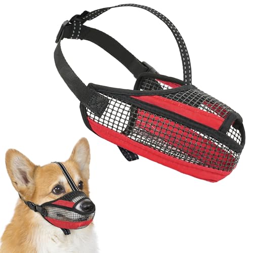 Maulkorb aus weichem Netzstoff mit reflektierendem Gurt – leichter Maulkorb für Hunde, um Beißen, Kauen und Lecken zu verhindern, offenes Nasen-Design reduziert Reibung und erhöht den Komfort (Rot, L) von GoGoPaw