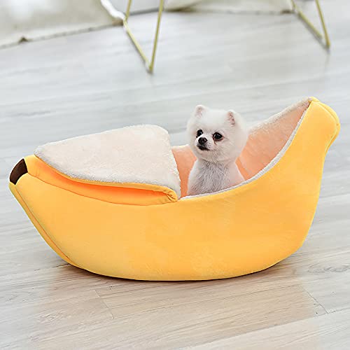 GoMDSA Niedliches Bananen-Katzenbett aus Plüsch, Schlafmatte, Haustierbedarf, weiches warmes Bett für Hunde, Katzen, kleine Haustiere mit einem Gewicht von bis zu 0,8 kg (gelb) von GoMDSA