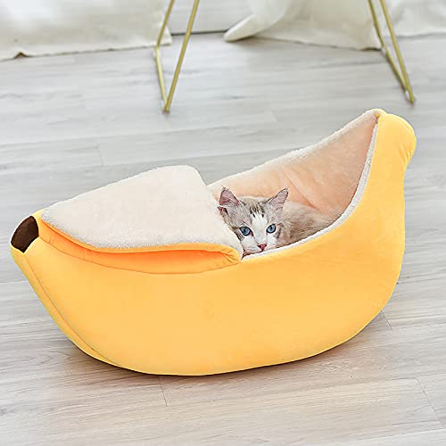GoMDSA Süßes Bananen-Katzenbett aus Plüsch, Schlafmatte, Haustierbedarf, weich, warm, für Katzen bis zu 2 kg (Gelb) von GoMDSA