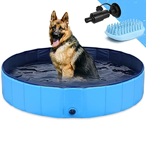 Hundepool Schwimmbecken Faltbarer 48" x H 12" Hund Planschbecken Swimmingpool Kinderpool Hundebadewanne Doggy Pool für Großes Haustier Hund Katze Kinder PVC rutschfest De(Bonus Haustier Badebürste) von GoStock