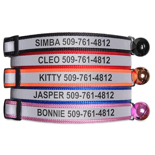GoTags Reflektierendes Katzenhalsband, personalisierbar, personalisierbar, mit eingraviertem Namen und Telefonnummer, Sicherheitshalsband mit Sicherheitsschnalle und Glocke, verstellbar für Katzen und GoTags Reflektierendes Katzenhalsband, personalisierbar, personalisierbar, mit eingraviertem Namen und Telefonnummer, Sicherheitshalsband mit Sicherheitsschnalle und Glocke, verstellbar für Katzen und von GoTags