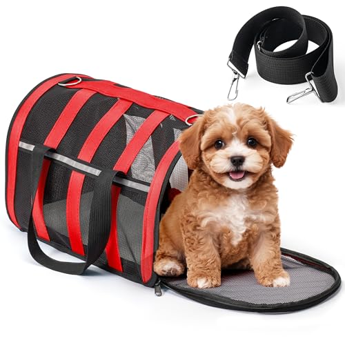 GoaePode Faltbare Katzentragetasche, Haustier-Reisetasche, tragbare Tasche mit Tasche, weiches 4-seitiges Netzgewebe mit Griffen, Schultergurt und abnehmbarer Matte, von Fluggesellschaften zugelassene von GoaePode