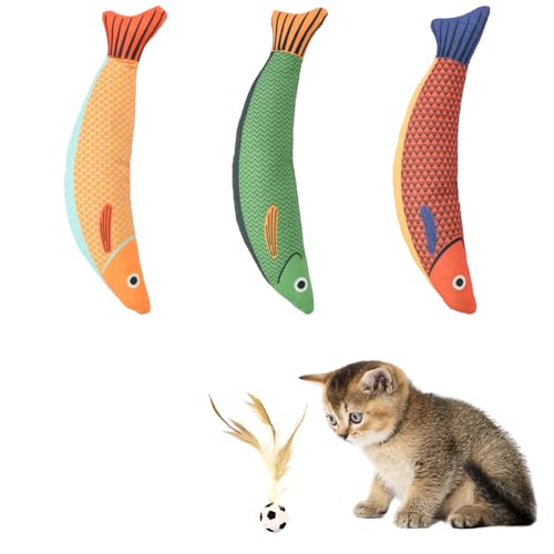 Katzenminze Spielzeug, 4 Stück Interaktives Katzenspielzeug, Katzenspielzeug Fisch mit Glocke, Weiches und Langlebiges für Zahnpflege, Spielen von Godneei