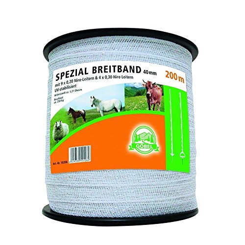 Göbel Weidezaun Spezial Breitband 200m 40mm 13 Niroleiter 1,21 Ohm/m UV Stabilisiert von Göbel