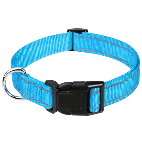 GoesWell Hundehalsband,Reflektierendes Nylonhalsband für Hunde mit verstellbarer Länge für kleine, mittlere und große Hunde. (Blau, M) von GoesWell