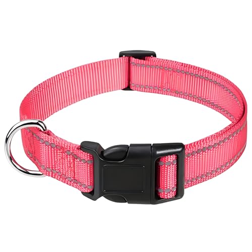 GoesWell Hundehalsband,Reflektierendes Nylonhalsband für Hunde mit verstellbarer Länge für kleine, mittlere und große Hunde. (Rosa, M) von GoesWell