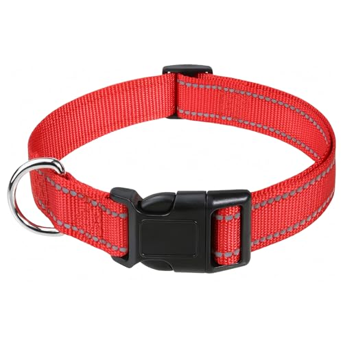 GoesWell Hundehalsband,Reflektierendes Nylonhalsband für Hunde mit verstellbarer Länge für kleine, mittlere und große Hunde. (Rot, M) von GoesWell