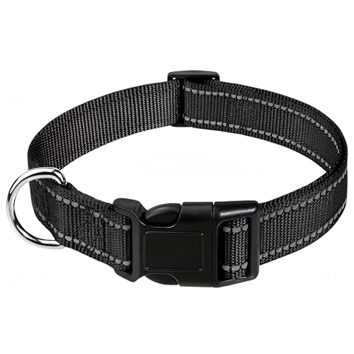 GoesWell Hundehalsband,Reflektierendes Nylonhalsband für Hunde mit verstellbarer Länge für kleine, mittlere und große Hunde. (Schwarz, L) von GoesWell