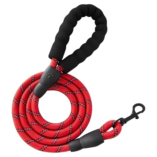 GoesWell Hundeleine, langlebig und leicht, mit weichen Schaumstoffgriffen und reflektierenden Streifen, geeignet für kleine, mittelgroße und große Hunde (rot, 200 cm x 1,2 cm) von GoesWell