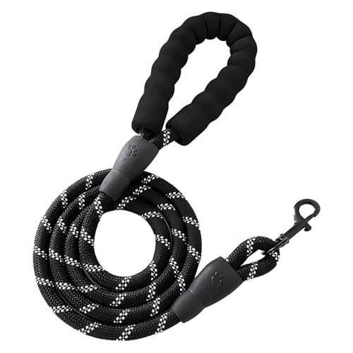 GoesWell Hundeleine, langlebig und leicht, mit weichen Schaumstoffgriffen und reflektierenden Streifen, geeignet für kleine, mittelgroße und große Hunde. (schwarz, 120 cm x 1,2 cm) von GoesWell