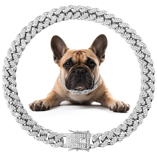 Cuban Link Hundehalsband-Design, sichere Schnalle, Kristall-Halskette, Metall, Schmuckzubehör für kleine, mittelgroße und große Haustiere, männliche Hunde (55,9 cm) von Goetltsch