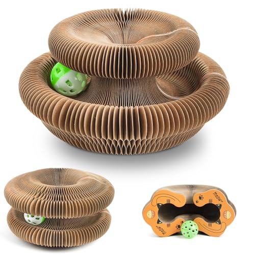 Gofady Magic Organ Kratzbrett für Katzen - 2-in-1 Faltbares Katzenkratzbrett mit Glöckchen - Interaktives Kratzpappe Spielzeug & Kartonhaus für Wohnungskatzen - Kratzbett & Katzentunnel in Einem von Gofady