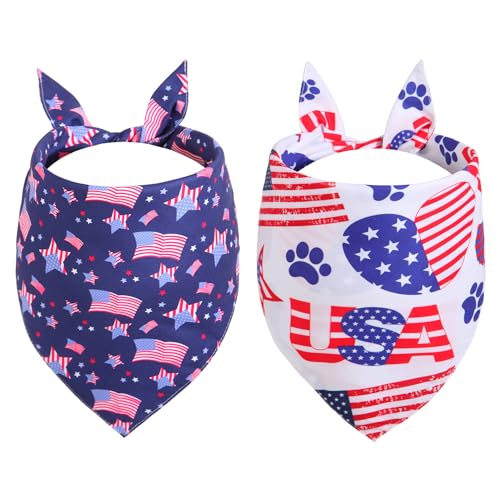 Gofshy Hundehalstücher zum 4. Juli, groß, 2 Stück, amerikanische Flagge, patriotisches Halstuch, Unabhängigkeits-Urlaubstuch, hochwertig, langlebig, dreieckig, wendbar, USA-Halstuch für mittelgroße von Gofshy