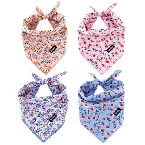 Gofshy Spring Hundehalstuch, Halstuch, Halstuch, Halstuch, Halstuch, Rassenzubehör für kleine, xkleine Hunde, Katzen, Orange, Rosa, Blau, Blumenmuster, 4 Stück von Gofshy