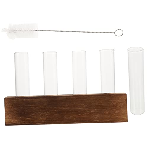 Gogogmee Hydroponisches Pflanzgefäß-Set Aus Glas Holzständer 4 Pflanzenröhrchen Pflanzenanzucht Für Tischdekoration Und Heimarrangement von Gogogmee