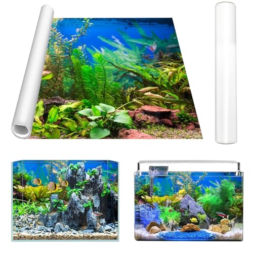 Gohytal Aquarium Poster, 200x40cm PVC Statisch Haftender Aquarium Hintergrund Brunnenkresse Generisch Aquarium Rückwandfolie Selbstklebende Folie Vinyl Hintergrund für Aquarium Rückwand Terrarium von Gohytal
