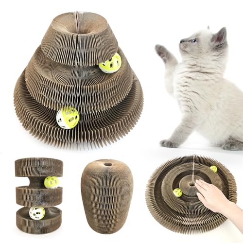Gohytal Katzen Kratzbrett, Faltbar Kratzpappe für Katze, Magische Orgel Katzenkratzbrett mit Spielzeugball Spielzeug, Katzenzubehör Indoor, Katzen Kratzspielzeug, Convenient Cat Scratcher von Gohytal