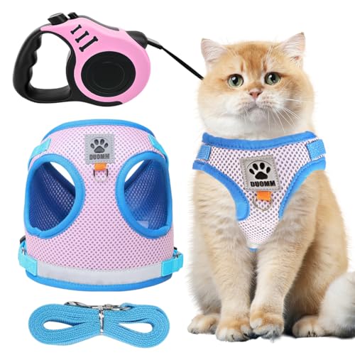 Gohytal Katzengeschirr mit Leine Ausbruchsicher, Katzengeschirr und Katzenleine Set, Verstellbares Katzenleine Geschirr für Katzen, Katzenweste Katzen Geschirr, Brustgeschirr für katzen Hunde (Rosa S) von Gohytal