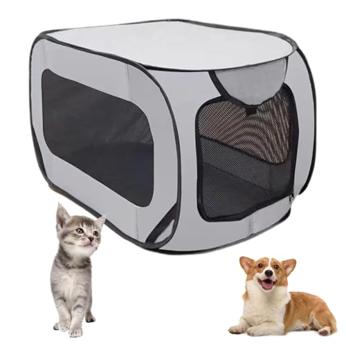 Faltbarer Haustier-Laufstall für Hunde und Katzen, Tragbarer Welpenkäfig für Auto und Zuhause, Atmungsaktives Netz & Wasserdichtes 210D-Oxford-Gewebe, Sicherer Indoor & Outdoor Laufstall, 93x54x54 cm von Gohytal