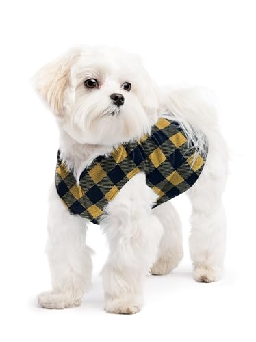 Gold Paw Hundemantel aus Stretch-Fleece, dehnbarer Haustierpullover, maschinenwaschbar, Pullover für Winter und Herbst, goldfarbenes Büffelkaro, Größe 8 Gold Paw Hundemantel aus Stretch-Fleece, dehnbarer Haustierpullover, maschinenwaschbar, Pullover für Winter und Herbst, goldfarbenes Büffelkaro, Größe 8 von Gold Paw