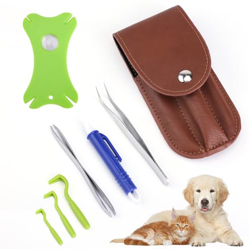 GoldOars Zeckenzange für Hunde 7 In 1, Zeckenkarte mit Lupe Zeckenhaken Set Mit Etui für Mensch, Katzen und Verschiedene Haustiere von GoldOars