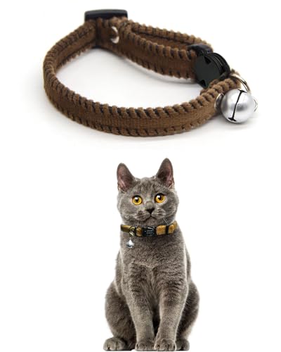 Furry Breakaway Katzenhalsband mit Glöckchen, verstellbar, 20 cm - 29,9 cm, Kätzchenhalsband, geeignet für alle Arten von Katzen und kleinen Hunden (M, Braun) von GoldTiger
