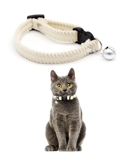 Furry Breakaway Katzenhalsband mit Glöckchen, verstellbar, 20 cm - 29,9 cm, Kätzchenhalsband, geeignet für alle Arten von Katzen und kleinen Hunden (M, Weiß) von GoldTiger